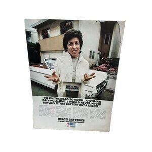 1974 AC Delco Batteries Woman with a 60s 88 Olds Convertible Original Print Ad